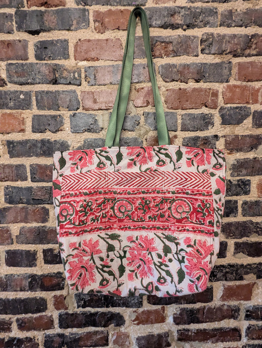 Pink and Green Block Print Tote