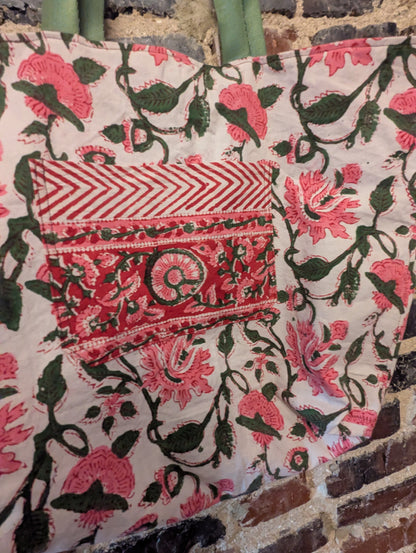Pink and Green Block Print Tote